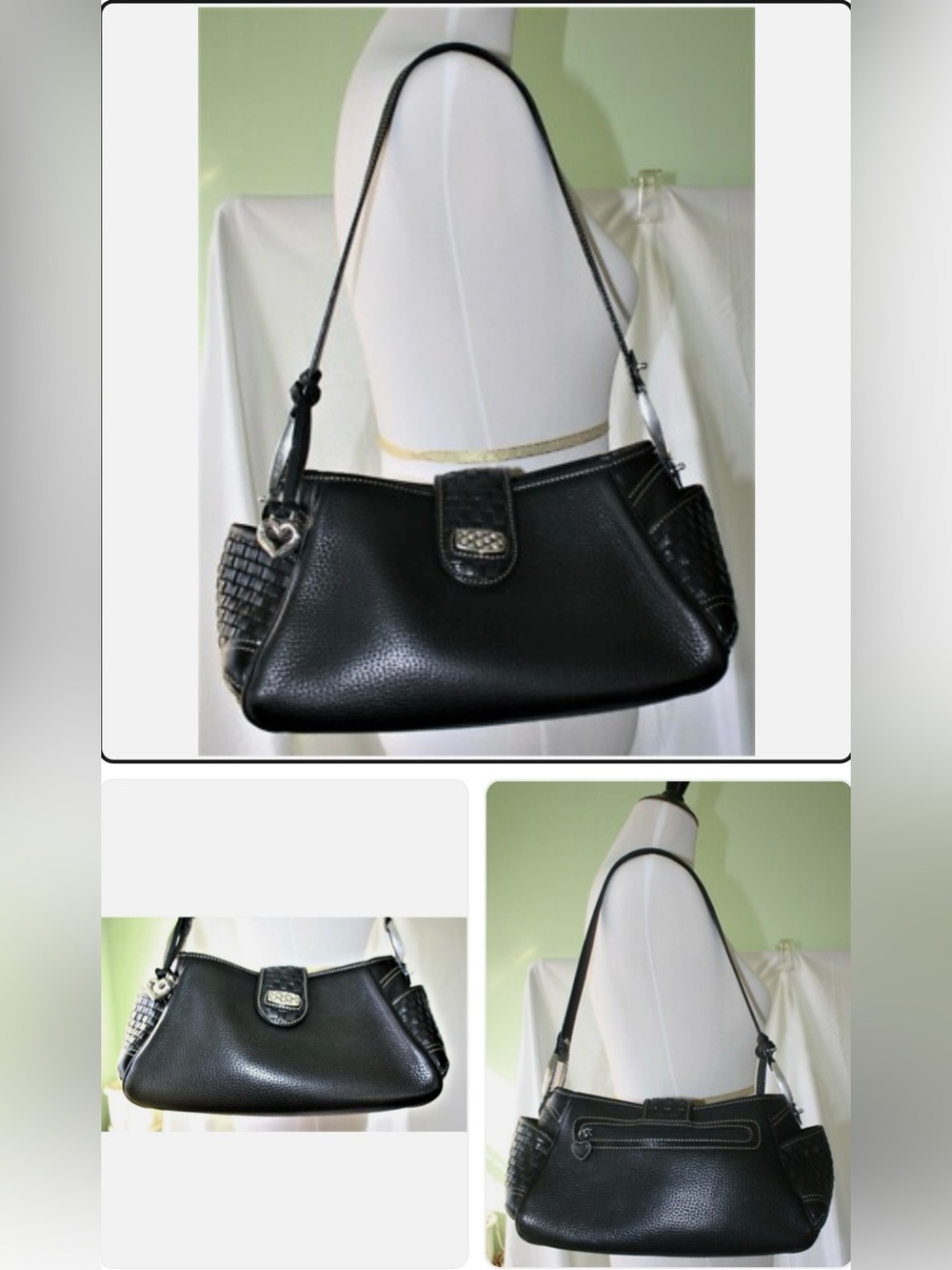 Brighton black pebble leather with basket weave trim with charm